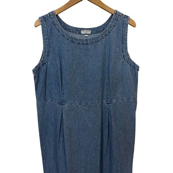Vintage Denim Maxi Dress Sleeveless Pullover Womens Modest‎ Cottage 100% Cotton - Picture 4 of 8
